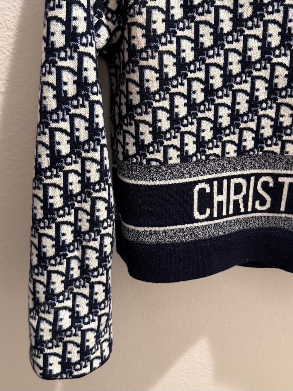 Navy & Cream Monogram Cropped Knit Zip Jacket – Designer Inspired - Picture 8 of 8